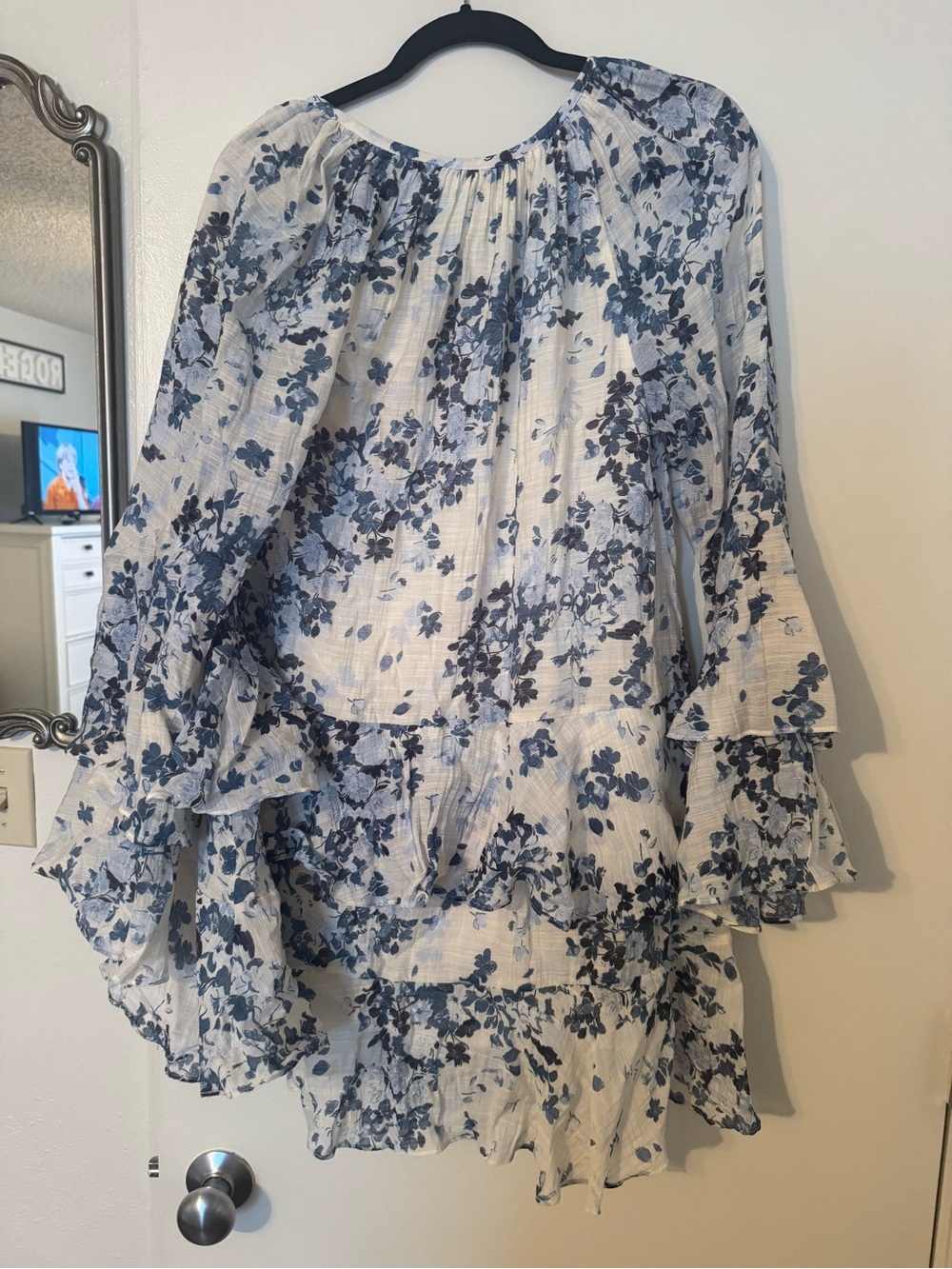 NEVER WORN anthro White & Blue Floral Ruffle dress - Picture 2 of 2